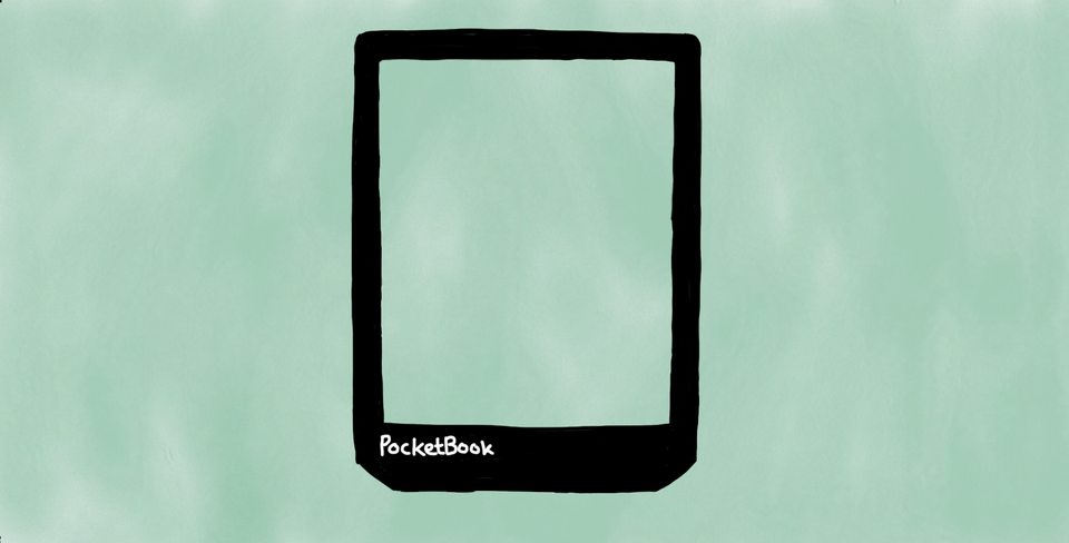 A stylised minimal illustration of a PocketBook Verse Pro Colour e-reade